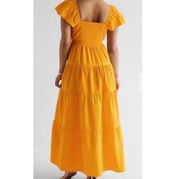 Express V-Neck Flutter Sleeve Tiered Poplin Maxi Dress - Picture 3 of 3